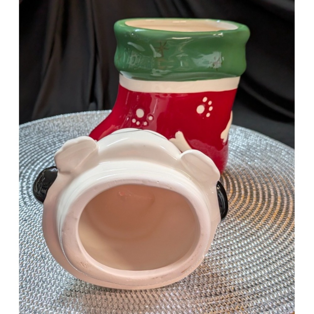 Dog Cookie Treat Jar Paw Winter Season Christmas Holiday Santa Hat Vintage - Picture 7 of 7